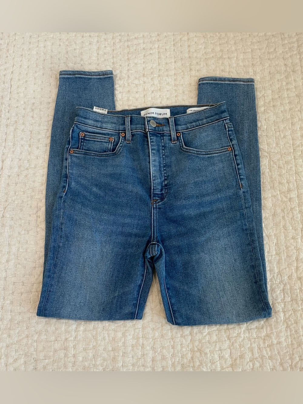 Denim Forum Classic High-Rise Slim Jeans in Blue Denim